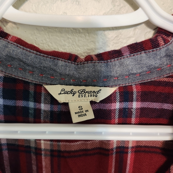 LUCKY BRAND Small Long Plaid Button Down Lightweight Flannel Shirt - Picture 3 of 6